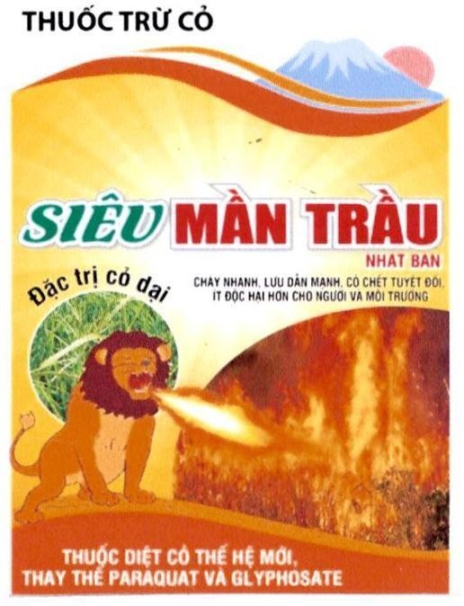 Nhãn hiệu SIÊU MẦN TRẦU NHAT BAN THUỐC DIỆT CỎ THẾ HỆ MỚI, THAY THẾ PARAQUAT VÀ GLYPHOSATE CHÁY NHANH, LƯU DẪN MẠNH, CỎ CHẾT TUYỆT ĐỐI, ÍT ĐỘC HẠI HƠN CHO NGƯỜI VÀ MÔI TRƯỜNG Đặc trị cỏ dại  của Công ty cổ phần Genta Thụy Sĩ, số đơn 4-2022-44242