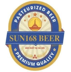 Nhãn hiệu SUN 168 BEER SUN 168 HÀ NỘI SẢN XUẤT TẠI HÀ NỘI PASTEURIZED BEER PREMIUM QUALITY  của Công ty TNHH Phú Thái Sơn, số đơn 4-2022-44286