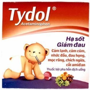 Tydol Acetaminophen Hạ sốt Giảm đau Cảm lạnh, cảm cúm, nhức đầu, đau họng, mọc răng, chích ngừa, cắt amiđan Thuốc bột pha hỗn dịch uống 