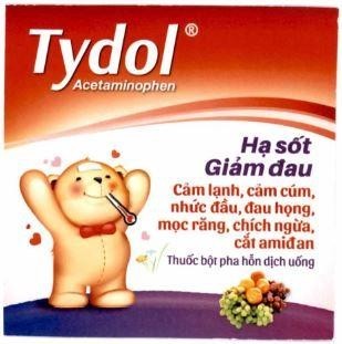 Tydol Acetaminophen Hạ sốt Giảm đau Cảm lạnh, cảm cúm, nhức đầu, đau họng, mọc răng, chích ngừa, cắt amiđan Thuốc bột pha hỗn dịch uống 