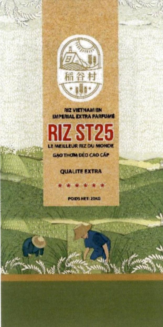 RIZ ST25 RIZ VIETNAMIEN IMPERIAL EXTRA PARFUMÉ LE MEILLEUR RIZ DU MONDE GẠO THƠM DẺO CAO CẤP QUALITE EXTRA POIDS NET: 20KG [dàogŭ cūn: làng lúa] 