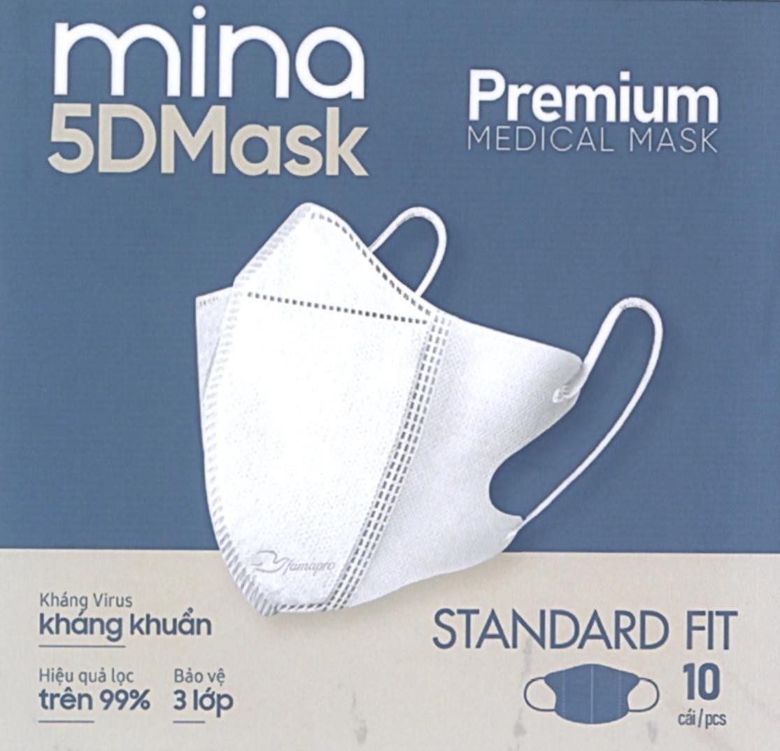 mina 5DMask Premium MEDICAL MASK Kháng Virus kháng khuẩn Hiệu quả lọc trên 99% Bảo vệ 3 lớp STANDARD FIT 10 cái/pcs 