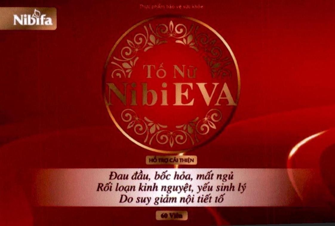 Nhãn hiệu Nibifa Thực phẩm bảo vệ sức khỏe Tố Nữ NibiEVA HỖ TRỢ CẢI THIỆN Đau đầu, bốc hỏa, mất ngủ Rối loạn kinh nguyệt, yếu sinh lý Do suy giảm nội tiết tố 60 Viên  của Công ty cổ phần dược phẩm Ninh Bình, số đơn 4-2023-25685