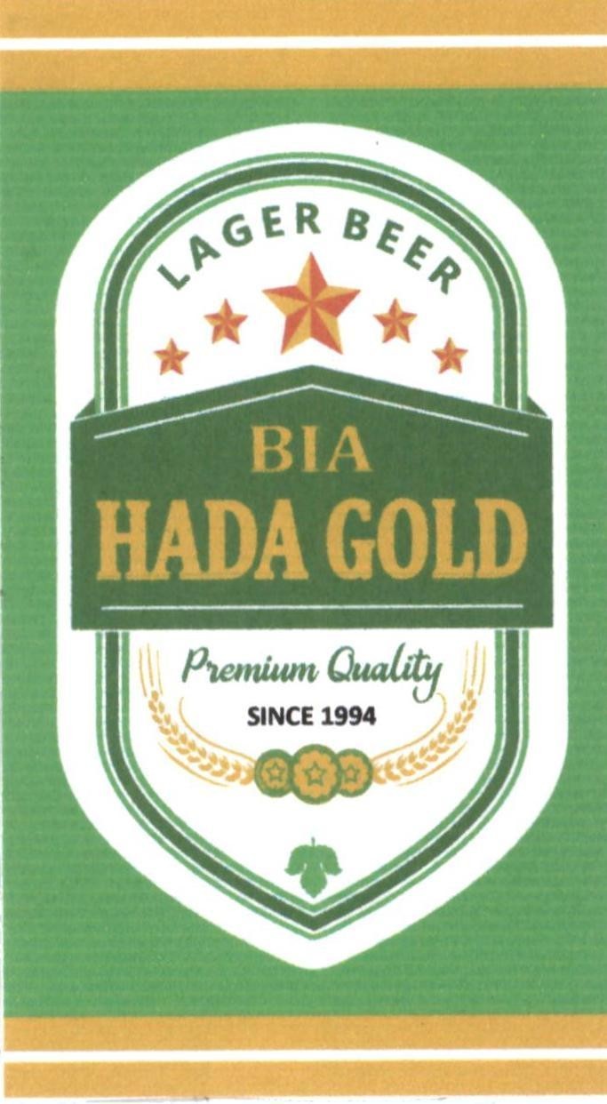 Nhãn hiệu BIA HADA GOLD LAGER BEER Premium Quality SINCE 1994  của Công ty TNHH Phú Thái Sơn, số đơn 4-2023-33713