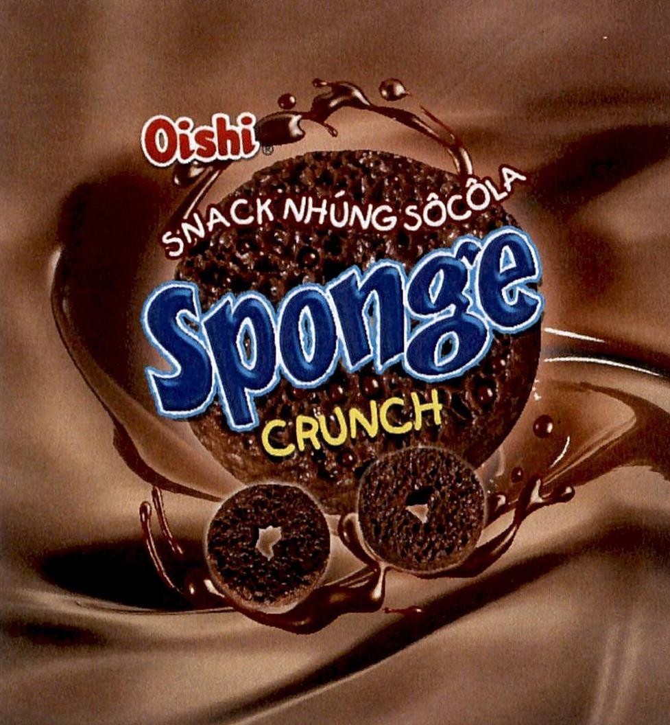 Nhãn hiệu Sponge CRUNCH Oishi SNACK NHÚNG SÔCÔLA  của Công ty cổ phần LIWAYWAY VIỆT NAM, số đơn 4-2023-33716