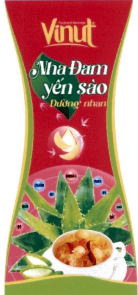 Nhãn hiệu Nha Đam yến sào Dưỡng nhan Vinut Foods and Beverage OMEGA-3 COLAHEN MAGIE B3 B6 SELEN CANXI B1 SẮT  của Công ty cổ phần thực phẩm và nước giải khát NAM VIỆT, số đơn 4-2023-34203