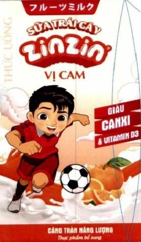 Nhãn hiệu SỮA TRÁI CÂY zinzin VỊ CAM THỨC UỐNG GIÀU CANXI & VITAMIN D3 CĂNG TRÀN NĂNG LƯỢNG Thực phẩm bổ sung [phư-rư-trư-mi-rư-cư: sữa trái cây]  của CÔNG TY CỔ PHẦN MORINAGA NUTRITIONAL FOODS VIỆT NAM, số đơn 4-2023-48318