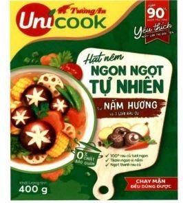 Nhãn hiệu Tường An UniCOOK Hơn 90% NGƯỜI TIÊU DÙNG Yêu thích NGAY LẦN THỬ ĐẦU TIÊN Hạt nêm NGON NGỌT TỰ NHIÊN từ NẤM HƯƠNG và 3 LOẠI RAU CỦ 100% rau củ tươi ngon Thơm ngon vị nấm Ngọt thanh rau củ KHỐI LƯỢNG TỊNH 400g CHAY MẶN ĐỀU DÙNG ĐƯỢC 0% CHẤT BẢO QUẢN  của CÔNG TY CỔ PHẦN DẦU THỰC VẬT TƯỜNG AN, số đơn 4-2023-59390