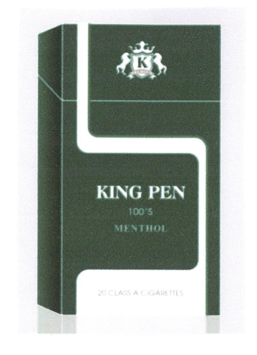 K KING PEN 100'S MENTHOL 20 CLASS A CIGARETTES 