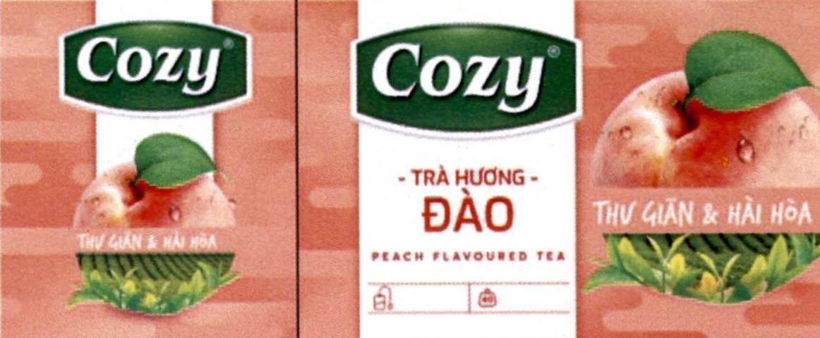 Nhãn hiệu Cozy TRÀ HƯƠNG ĐÀO PEACH PLAVOURED TEA THƯ GIÃN & HÀI HÒA 40  của Công ty cổ phần sản phẩm Sinh Thái, số đơn 4-2024-08839