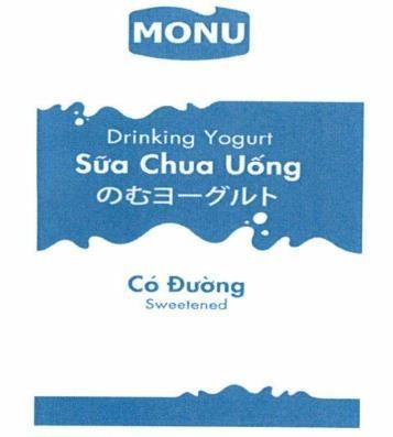 Nhãn hiệu MONU Drinking Yogurt Sữa Chua Uống Có Đường Sweetened [no-mư-yo-gư-rư-tô: sữa chua uống]  của CÔNG TY CỔ PHẦN MORINAGA NUTRITIONAL FOODS VIỆT NAM, số đơn 4-2024-23902