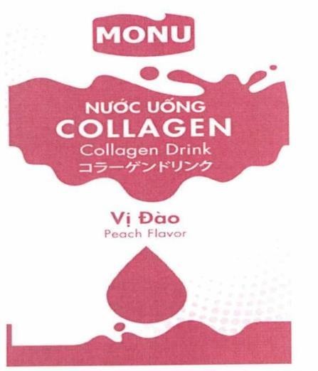 Nhãn hiệu MONU NƯỚC UỐNG COLLAGEN Collagen Drink Vị Đào Peach Flavor [cô-ra-gen đồ-rin-cư]  của CÔNG TY CỔ PHẦN MORINAGA NUTRITIONAL FOODS VIỆT NAM, số đơn 4-2024-23903