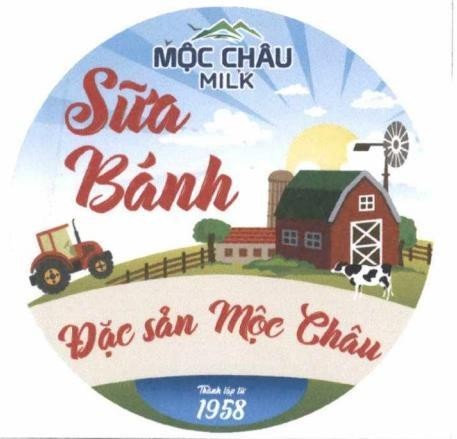 Nhãn hiệu MỘC CHÂU MILK Sữa Bánh Đặc sản Mộc Châu Thành lập từ 1958  của Công ty CP giống bò sữa Mộc Châu, số đơn 4-2025-07482