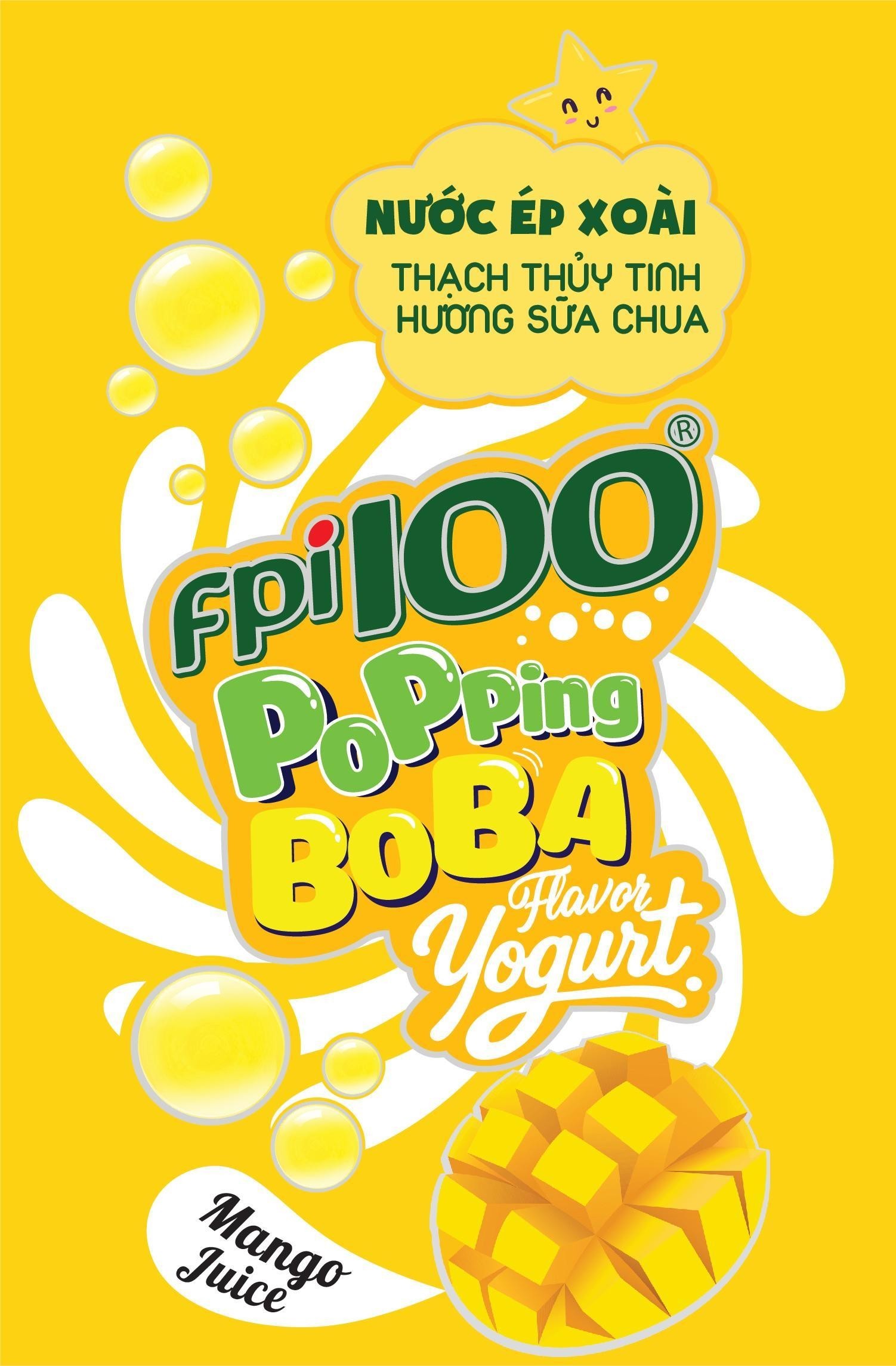Nhãn hiệu NƯỚC ÉP XOÀI THẠCH THỦY TINH HƯƠNG SỮA CHUA Fpi100 PoPPing BOBA Flavor Yogurt Mango Juice  của CÔNG TY CỔ PHẦN TẬP ĐOÀN VIHAMARK, số đơn 4-2025-36533