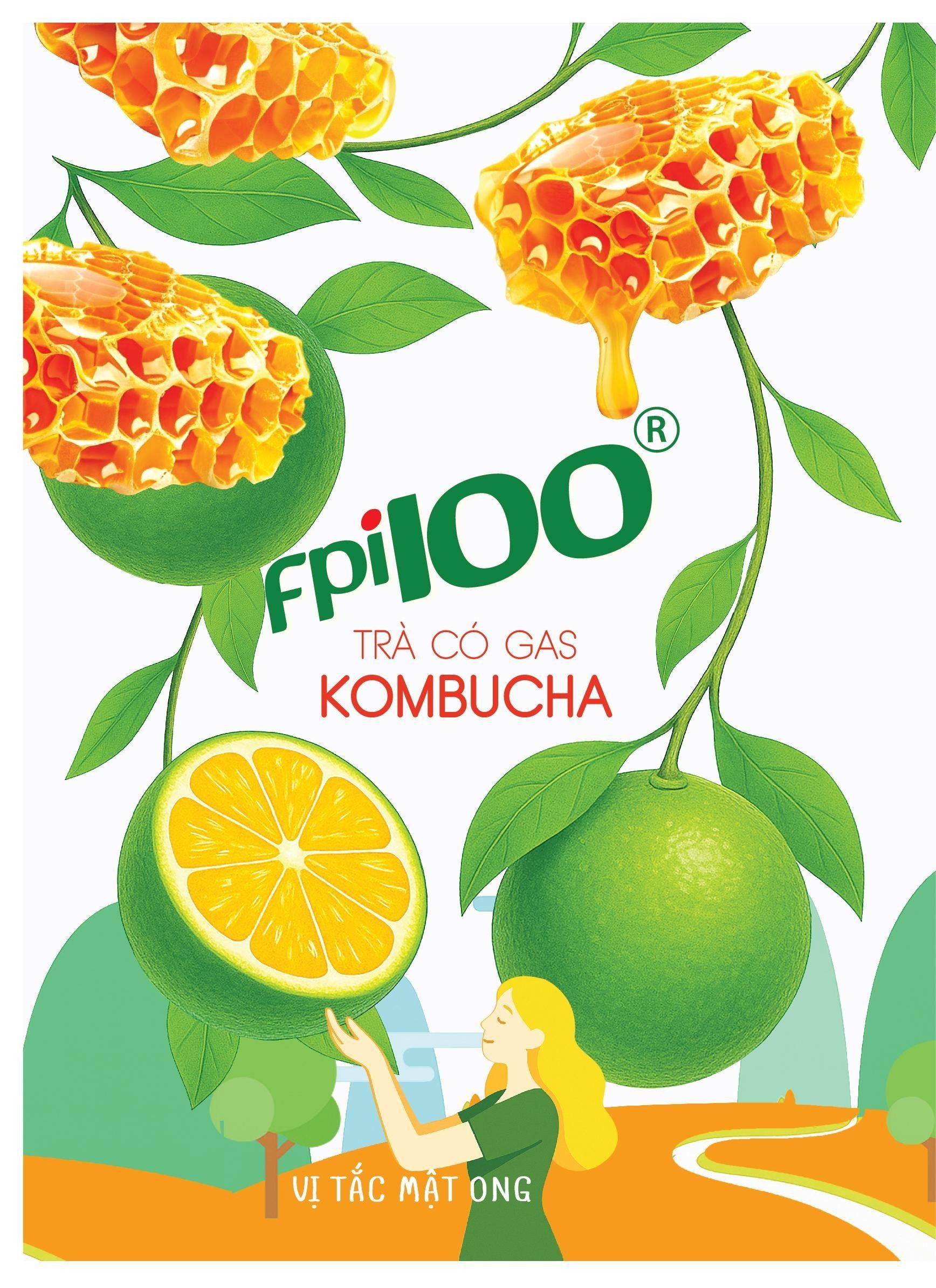 Nhãn hiệu Fpi100 TRÀ CÓ GAS KOMBUCHA VỊ TẮC MẬT ONG  của CÔNG TY CỔ PHẦN TẬP ĐOÀN VIHAMARK, số đơn 4-2025-37415