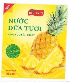 Nhãn hiệu DOVECO NƯỚC DỨA TƯƠI 100% NGUYÊN CHẤT CHẤT LƯỢNG CAO - TỐT CHO SỨC KHỎE THỂ TÍCH THỰC: 300ml MỚI  của CÔNG TY CỔ PHẦN THỰC PHẨM XUẤT KHẨU ĐỒNG GIAO, số đơn 4-2025-38065