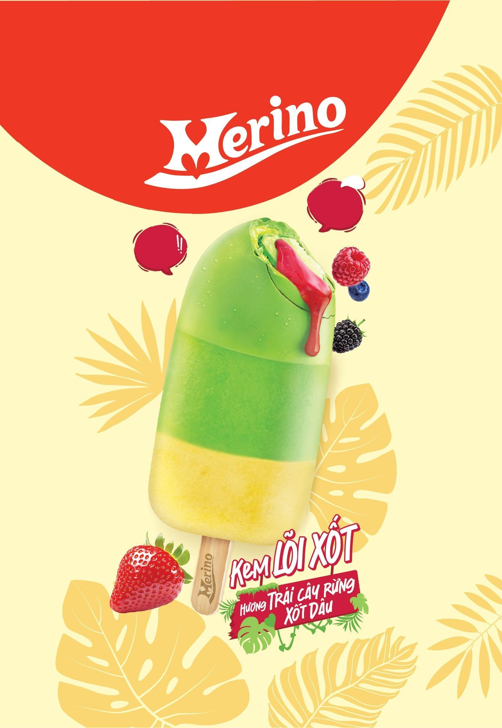 Trademark Merino Merino KEM LÕI XỐT Hương TRÁI CÂY RỪNG XỐT DÂU  of CÔNG TY CỔ PHẦN THỰC PHẨM ĐÔNG LẠNH KIDO, application No 4-2026-03644