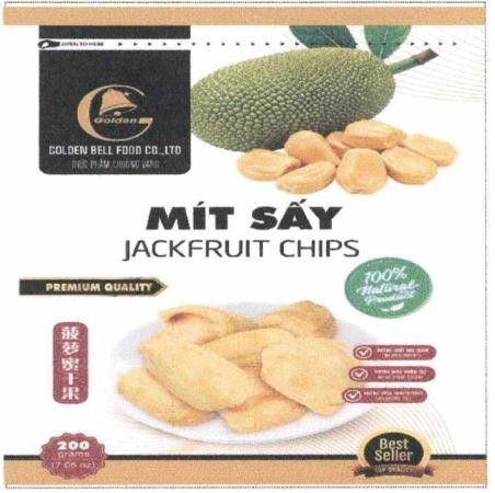 Golden GOLDEN BELL FOOD CO., LTD THỰC PHẨM CHUÔNG VÀNG MÍT SẤY JACKFRUIT CHIPS PREMIUM QUALITY [bố lộ mí cán quồ: mít sấy] 