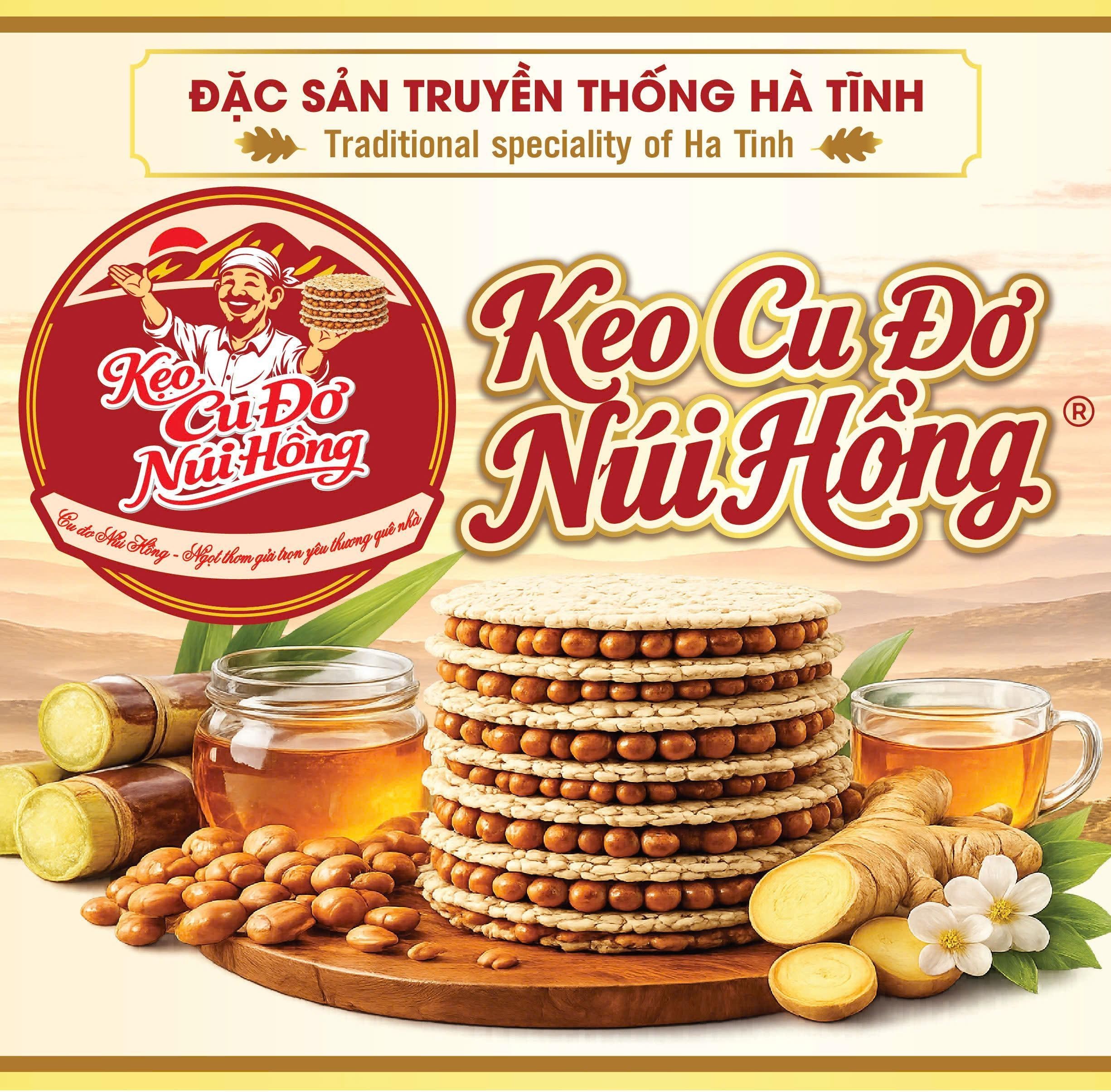 Nhãn hiệu ĐẶC SẢN TRUYỀN THỐNG HÀ TĨNH Traditional speciality of Ha Tinh Kẹo Cu đơ Núi Hồng Cu đơ Núi Hồng - Ngọt thơm gửi trọn yêu thương quê nhà Kẹo Cu đơ Núi Hồng  của CÔNG TY TNHH SẢN XUẤT VÀ THƯƠNG MẠI ĐẠI THIÊN KIM, số đơn 4-2026-37993
